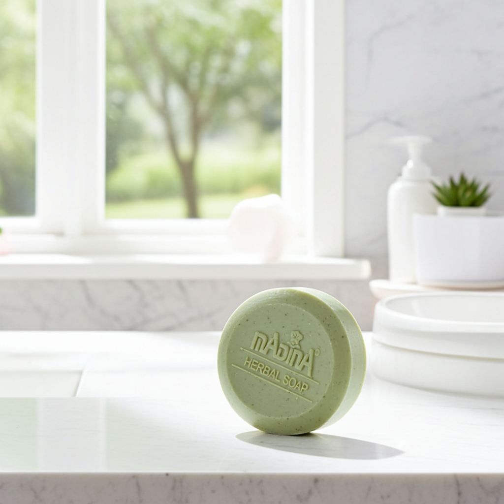 Madina Herbal Soap with Parsley Flakes cleansing bar soap for washing the skin, bathing, and everyday care.