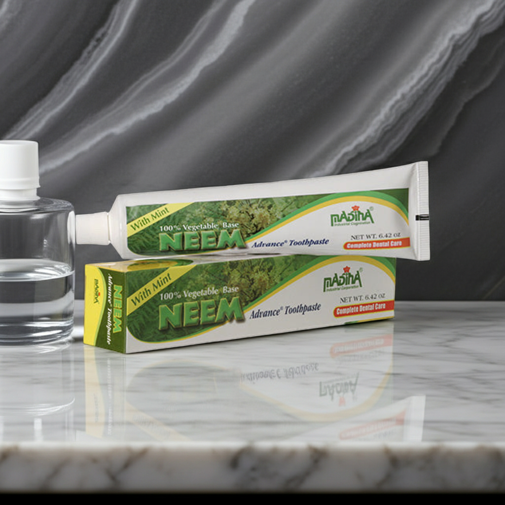 Madina Neem Advanced Toothpaste Mint tube for cleaning teeth, maintaining oral care, and everyday breath freshness.