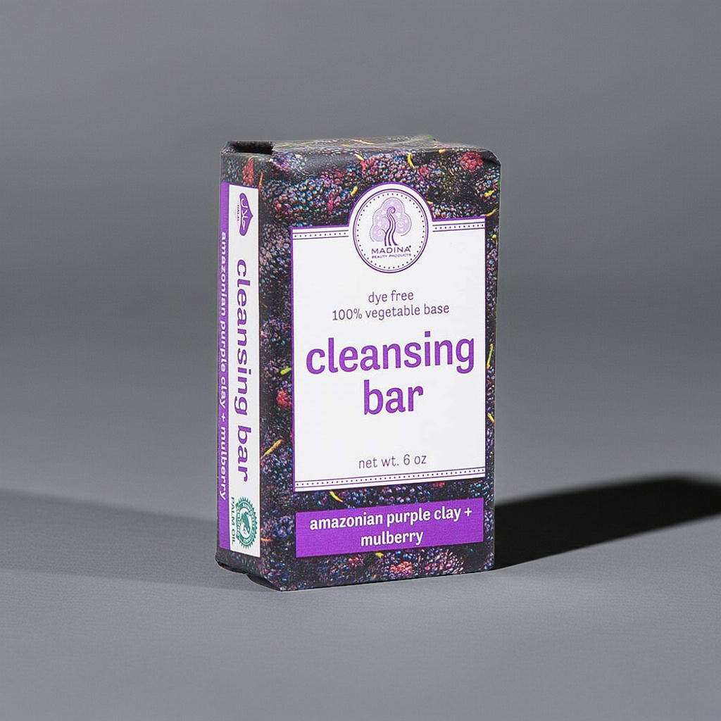 Madina Amazonian Purple Clay & Mulberry Cleansing Bar Soap cleansing soap bar for skin washing, bathing, and everyday personal care.