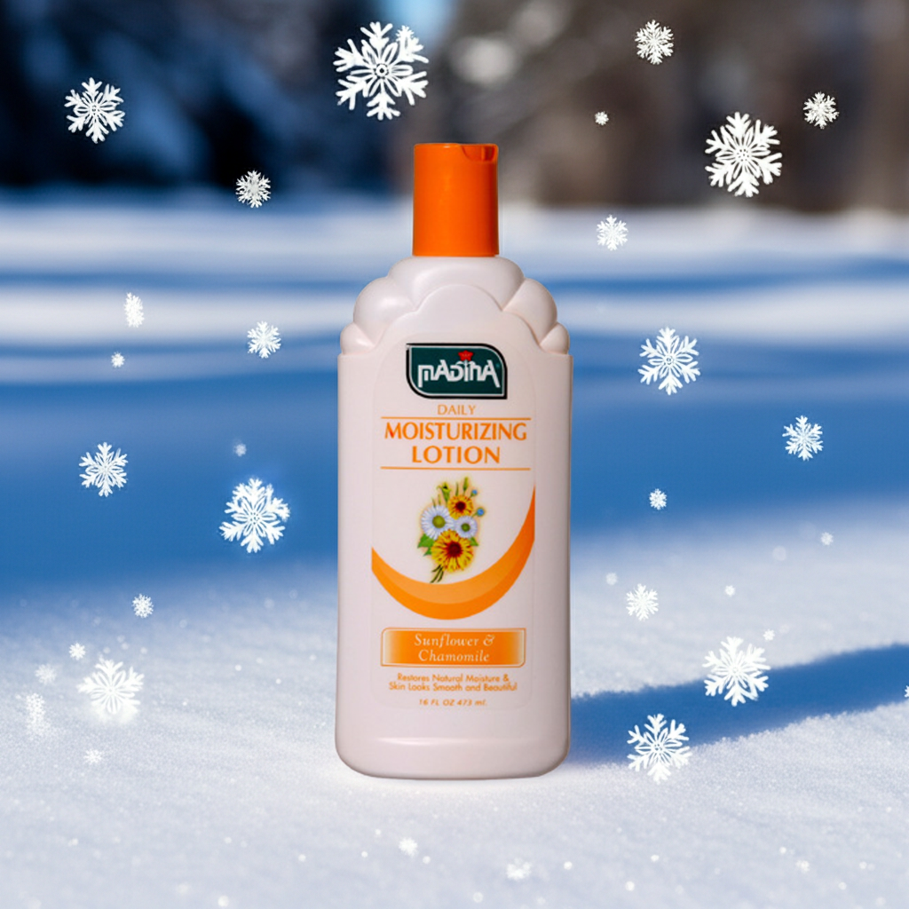 Madina Sunflower Chamomile Moisturizing Lotion bottle for moisturizing dry skin, improving softness, and everyday skincare.