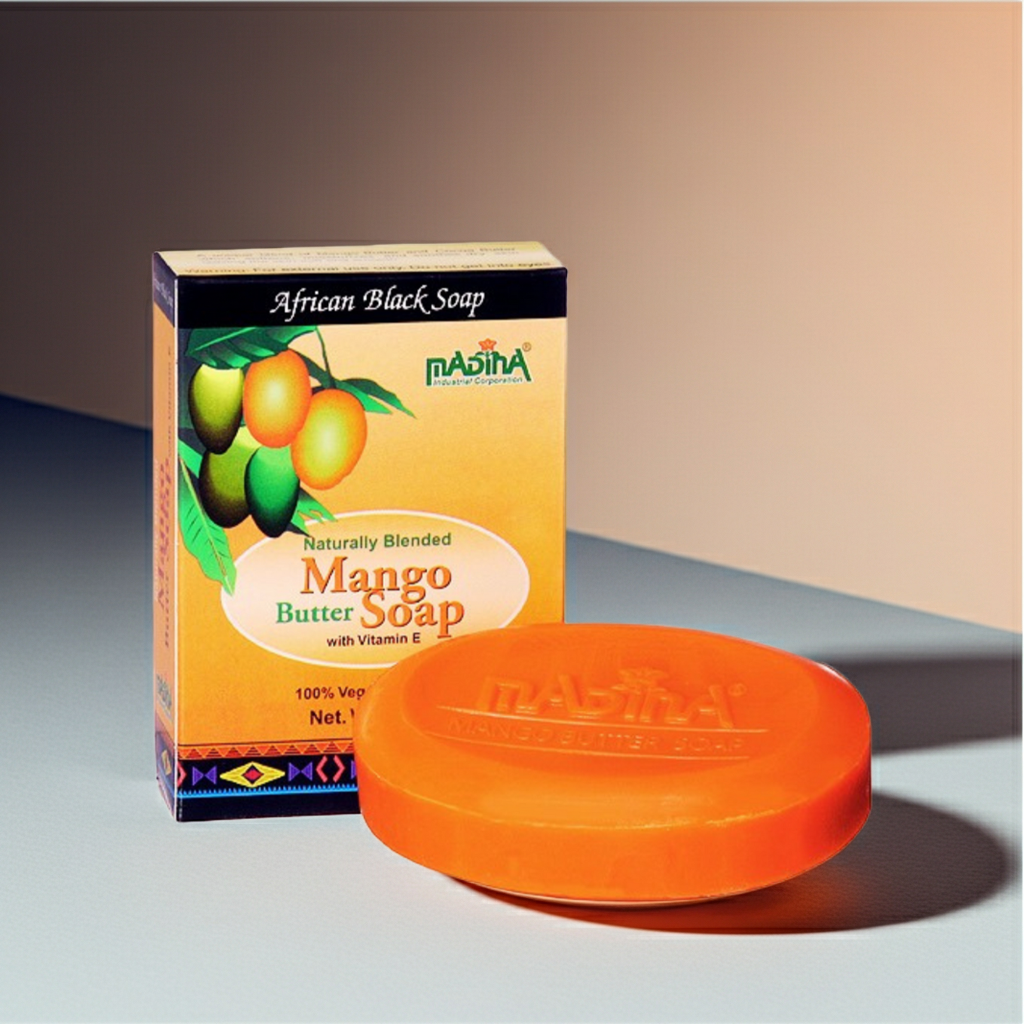 Mango Butter Soap with Vitamin E presented for bathing, cleansing, and nourishing skin.