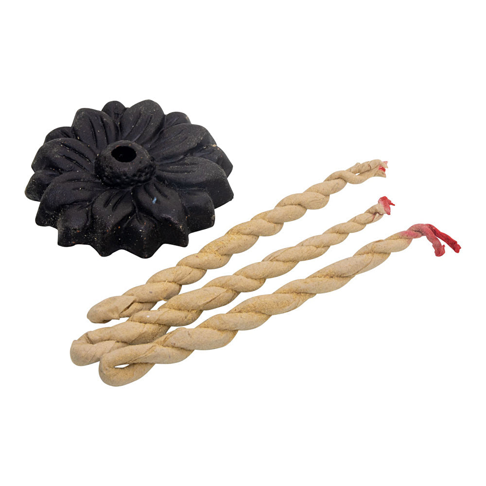 Medicine Buddha Cedar Wood Incense Ropes burning for meditation and daily practice.