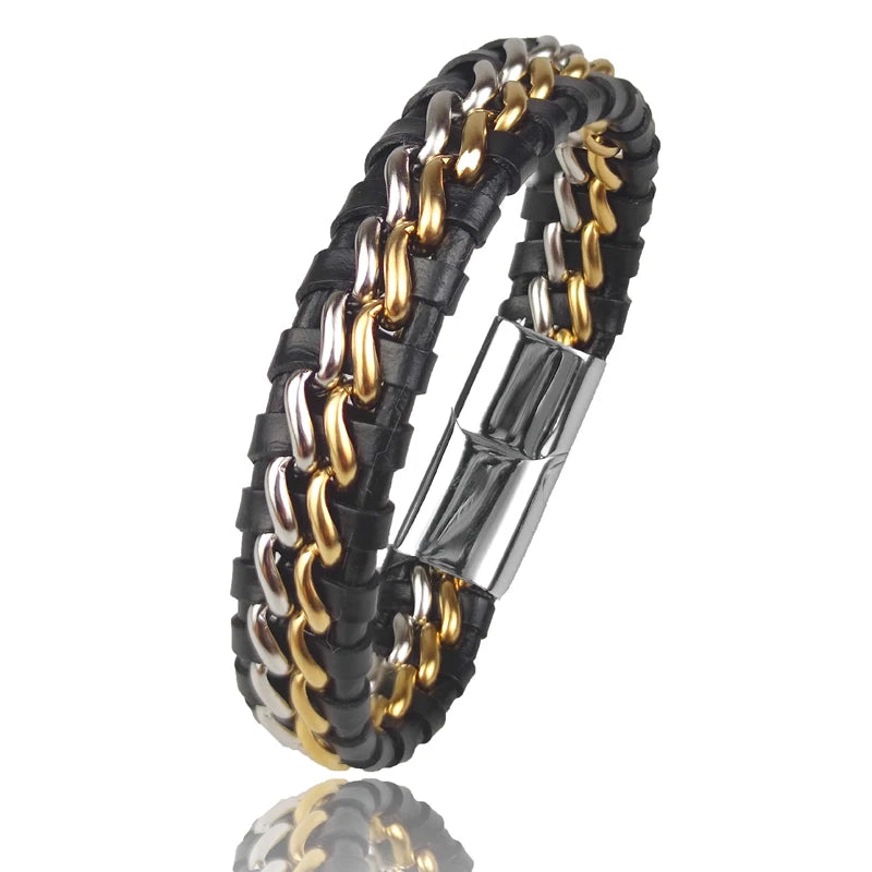 Men’s jewelry bracelet with gold-plated magnetic clasp for accessorizing formal outfits, casual looks, and daily wear.