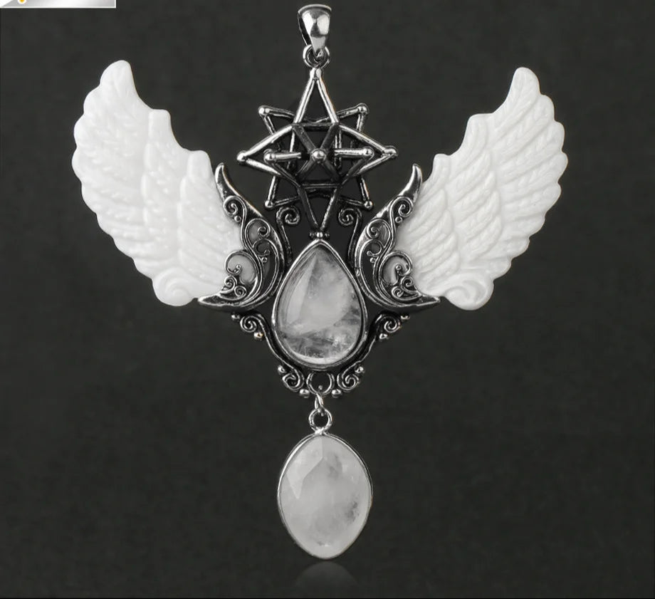 Merkaba Angel Wing jewelry Water Drop necklace pendant for personal adornment, spiritual-themed fashion, and everyday use.