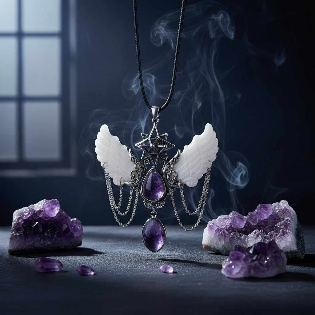 Merkaba Angel Wing Water Drop necklace pendant for spiritual jewelry wear, gifting, and everyday styling.