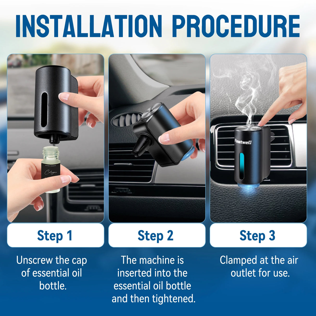 Smart Car Aromatherapy Diffuser mini humidifier for scent diffusion, dry air relief, and a fresher vehicle interior.