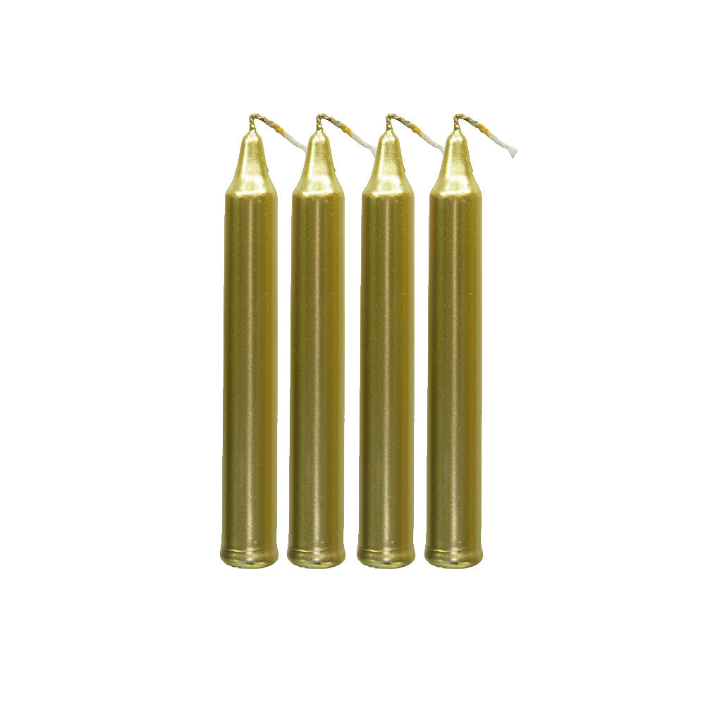 Mini Ritual Candle Gold set of 4 taper candles for ritual work, altar use, and spiritual ceremonies.