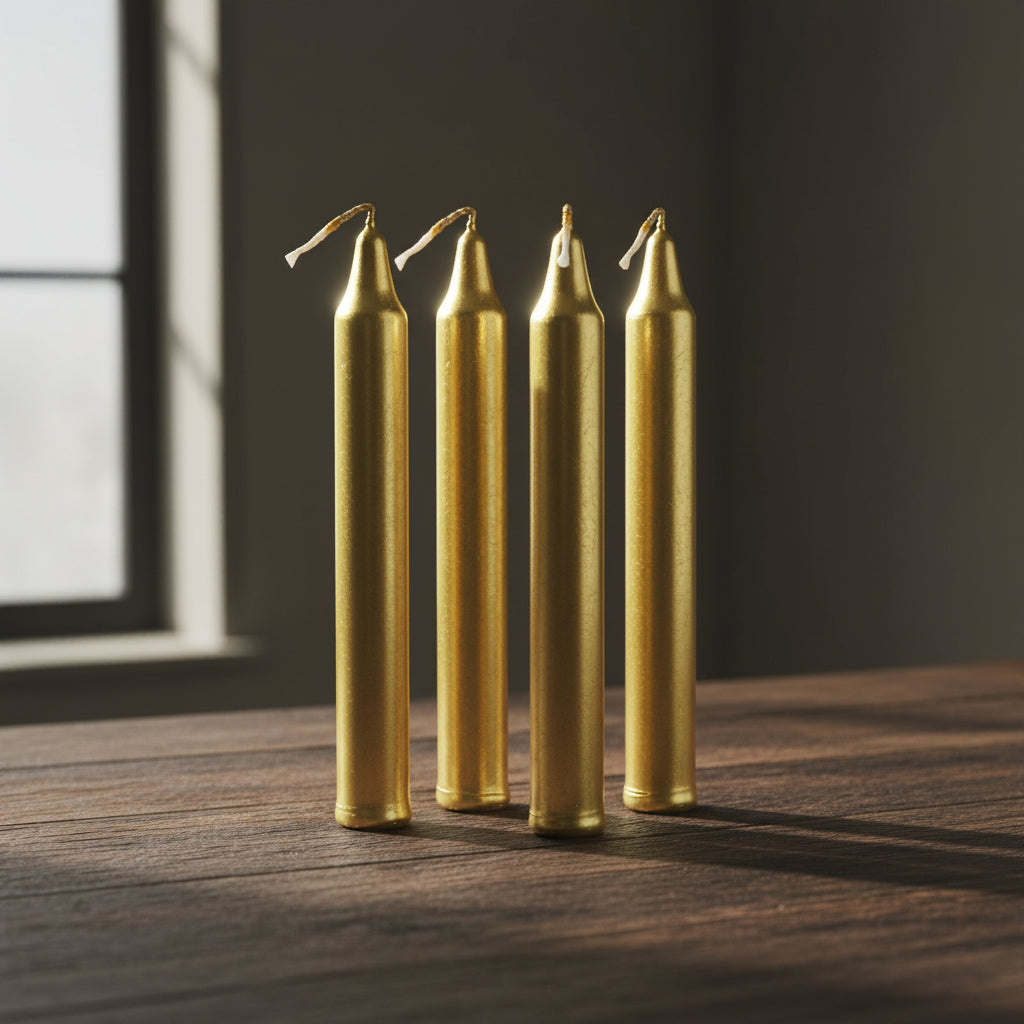 Mini Ritual Candle Gold set of 4 taper candles for ritual work, altar use, and spiritual ceremonies.