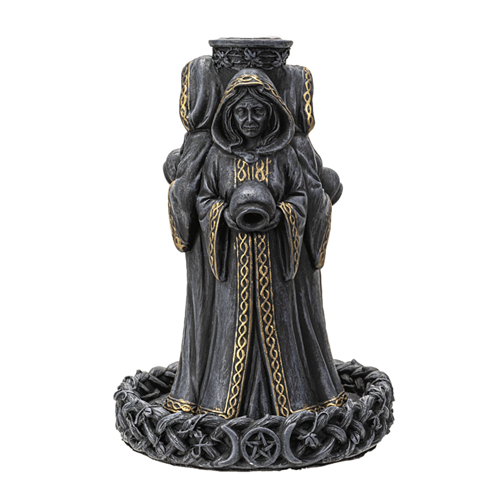 Mother, Maiden, Crone backflow incense burner statue for burning cone incense during meditation, altar work, and spiritual rituals.