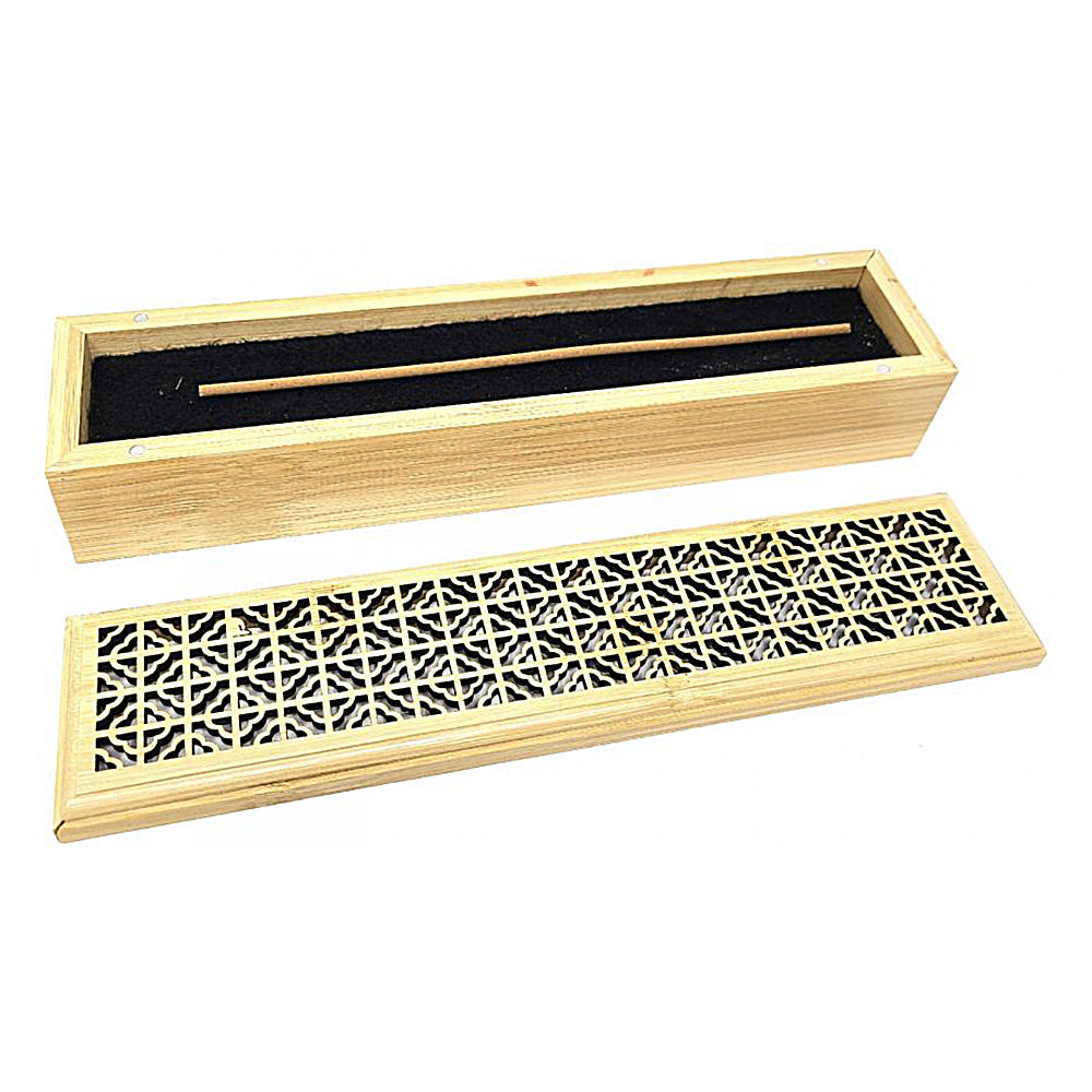 Natural finish wood incense box burner large size side view for altar and incense storage use.