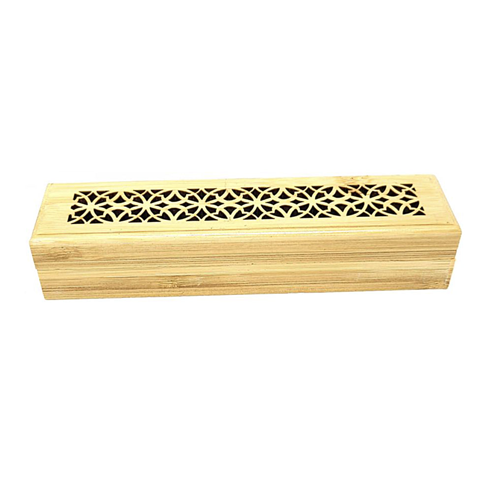 Natural finish wood incense box burner small size closed for storing incense sticks and ash catching.