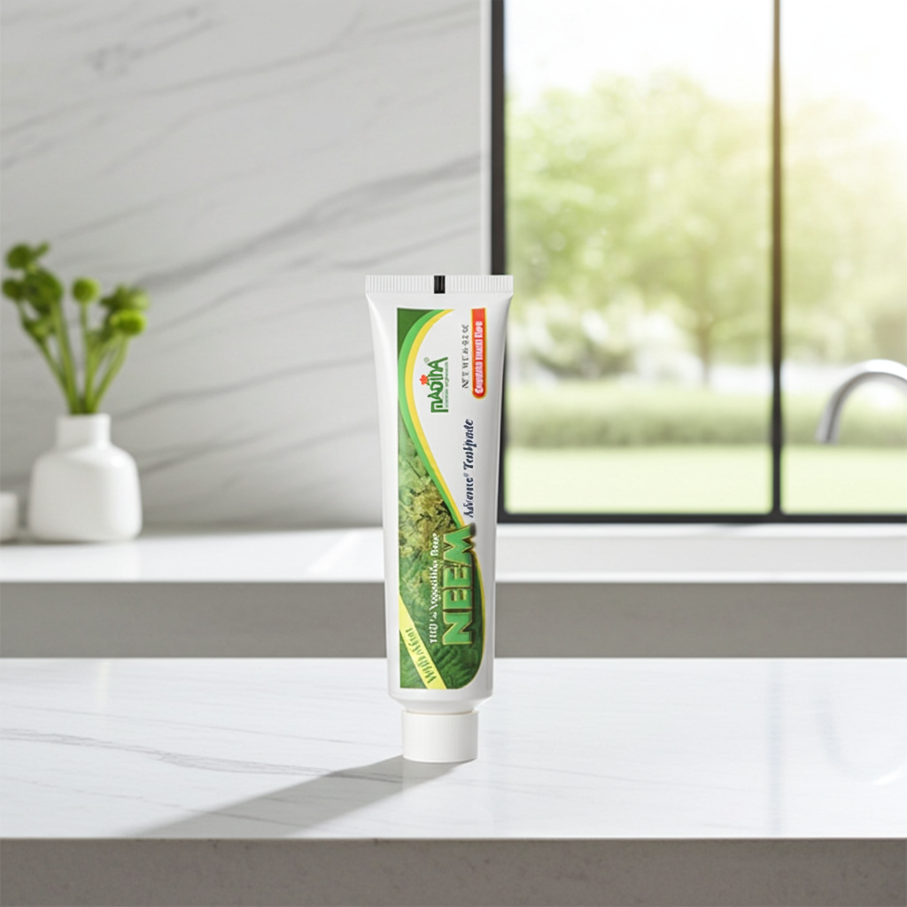 Madina Neem Advanced Toothpaste Mint tube for brushing teeth, freshening breath, and routine oral care.
