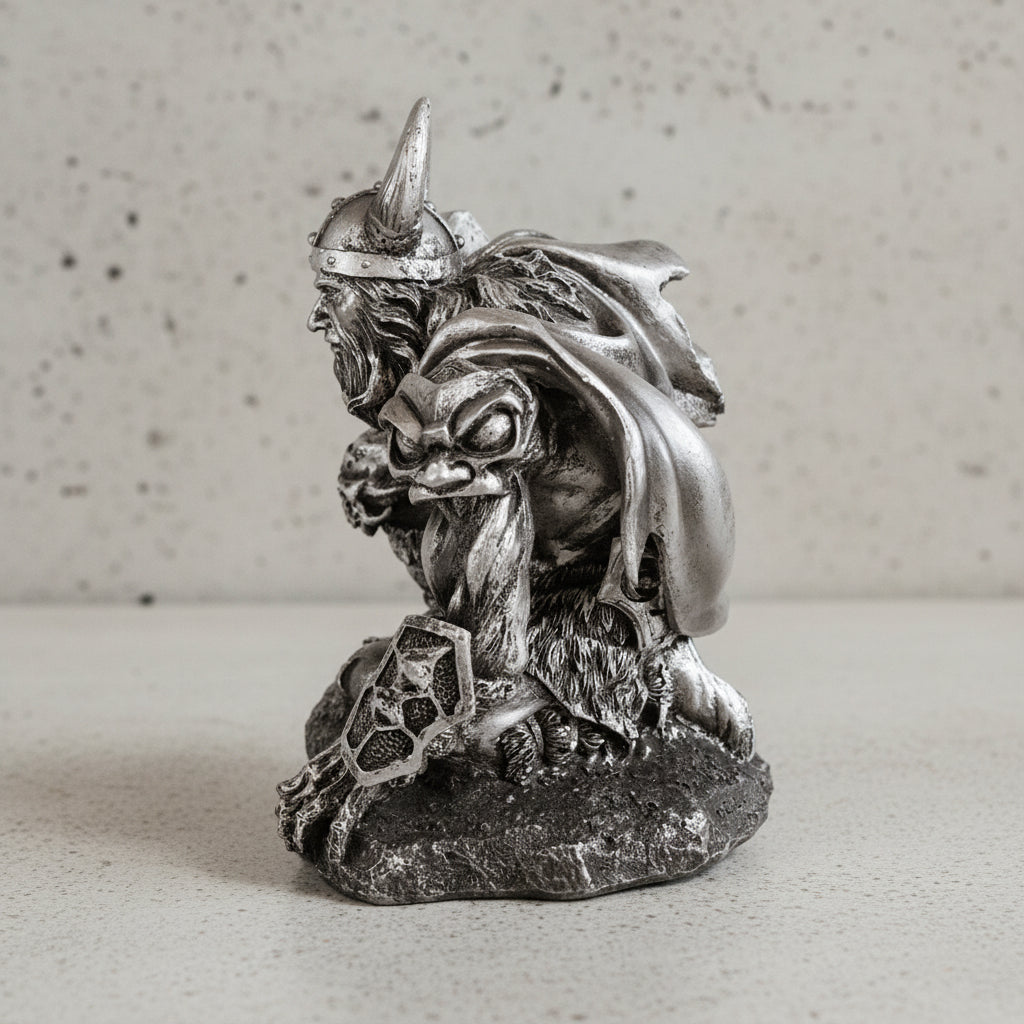Norse Thor God of Thunder statue with hammer for pagan decor, spiritual display, and mythology-inspired home decoration.