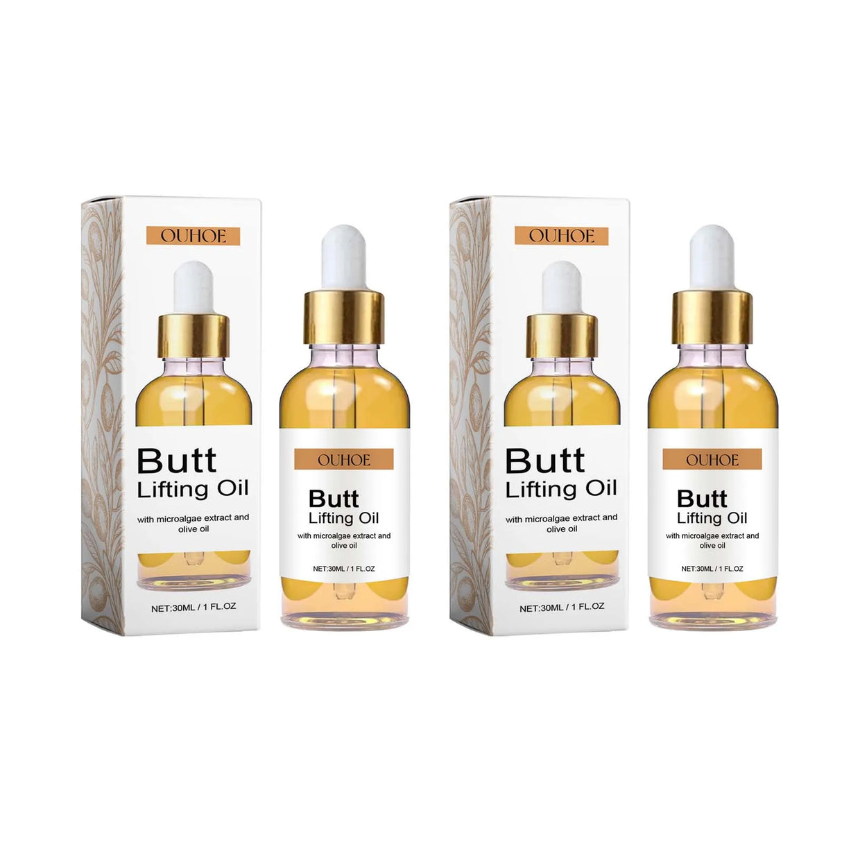Nourishing buttock oil bottle for hip lift massage, skin conditioning, and body care use.