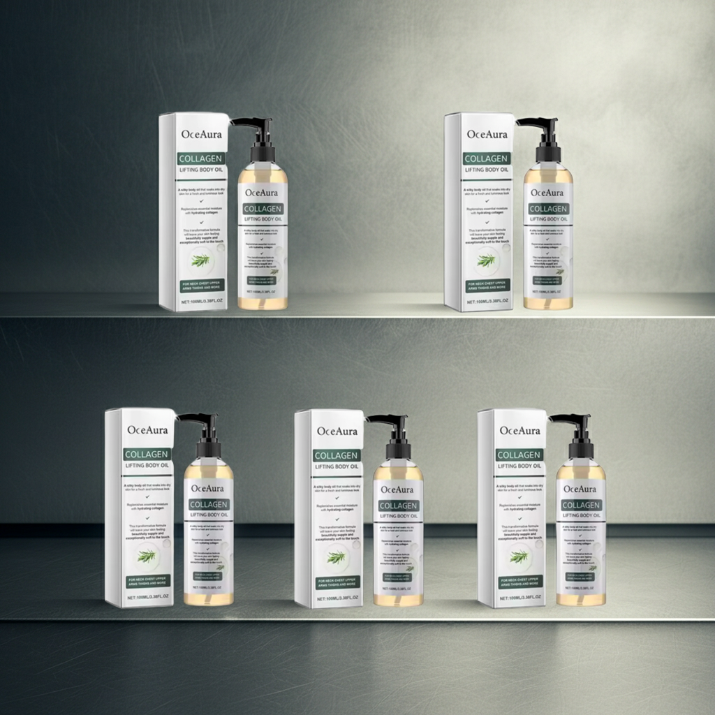 OceAura Collagen Body and Massage Oil bottle for body massage, skin moisturizing, and daily skincare use.