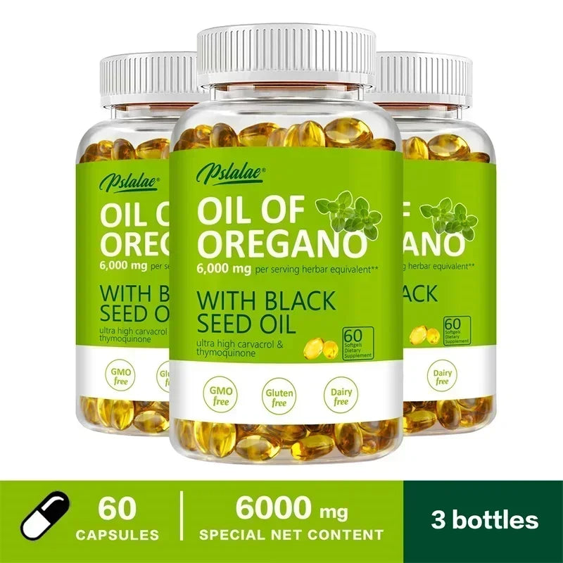 Oregano Oil Black Seed softgels natural herbal formula for daily wellness support and nutritional supplement use.