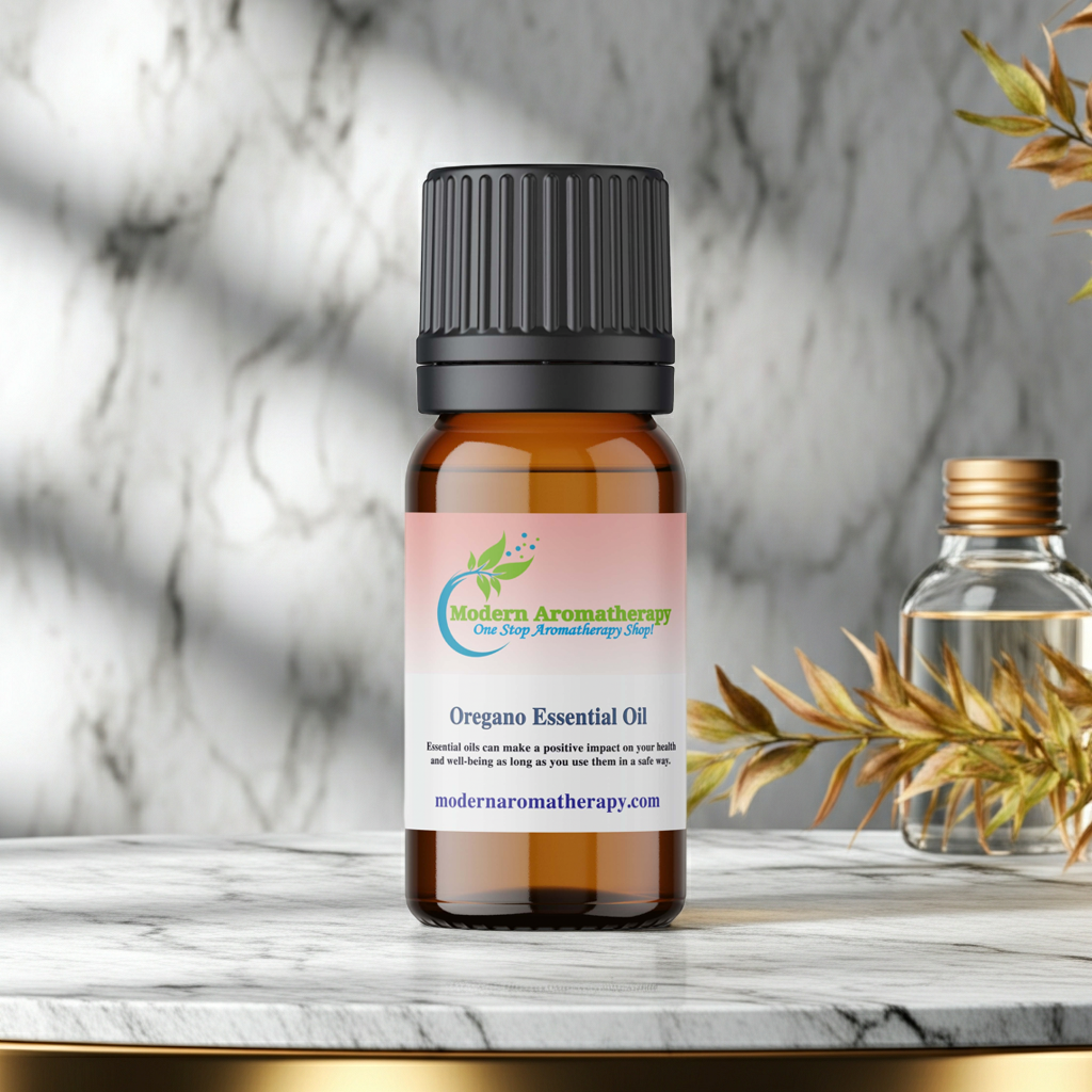 Organic Oregano Essential Oil glass bottle for essential oil mixing, diffuser use, and natural wellness applications.