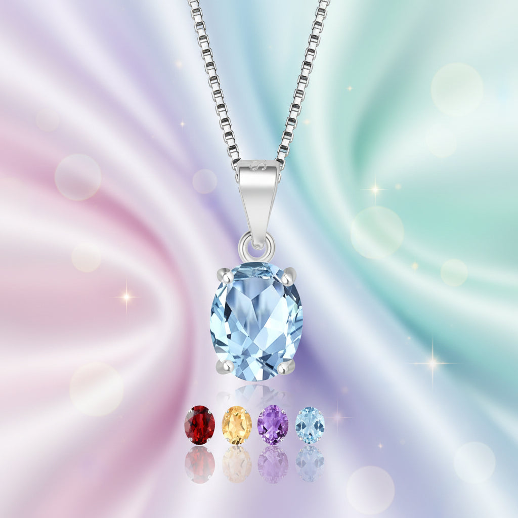 Oval Birthstone Pendant in 925 Sterling Silver necklace pendant for everyday wear, gifting, and personalized jewelry styling.