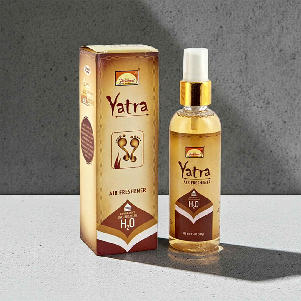 Bottle of Parimal Yatra Air Freshener 100ml displayed for home fragrance, room freshening, and aromatic use.