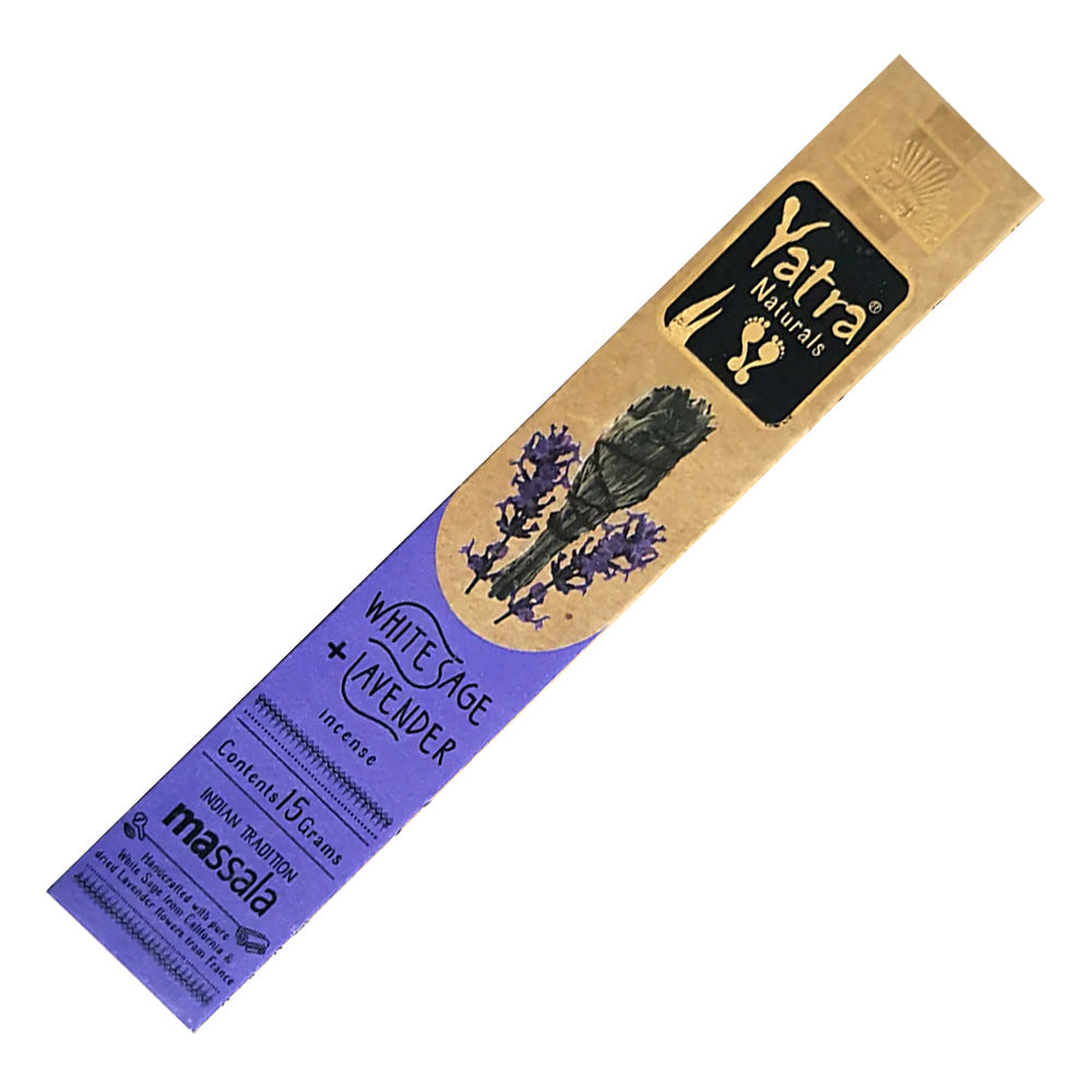 Parimal Yatra White Sage and Lavender Natural Incense Sticks charcoal-free for meditation, cleansing, and relaxation.