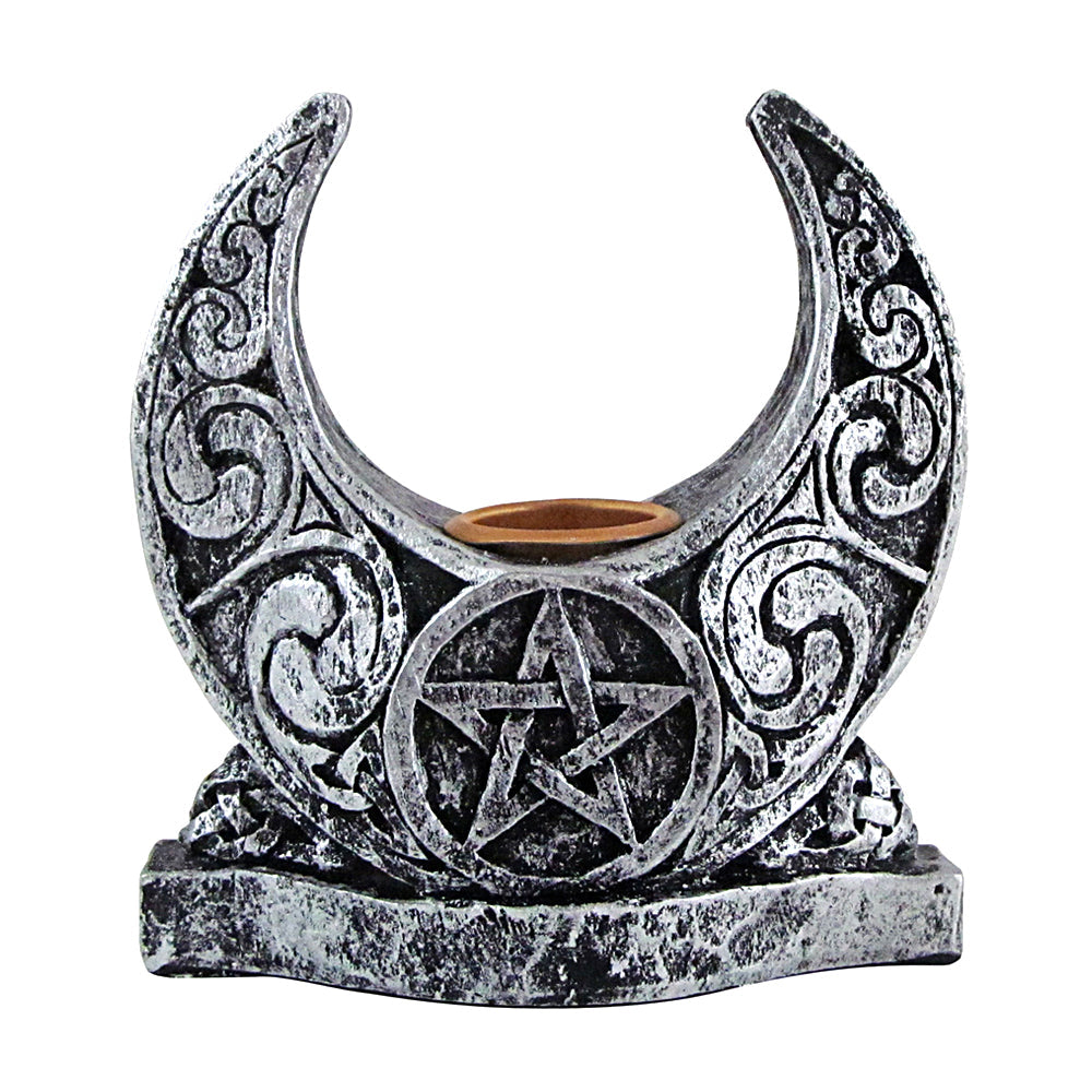 Pentacle Moon candle holder altar decor for holding ritual candles, spiritual practice, and moon-themed sacred space use.
