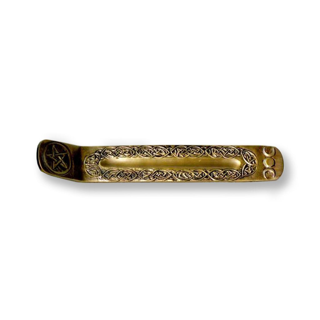Pentagram Triple Goddess metal ash catcher for stick incense burning, catching ash, and decorative use.
