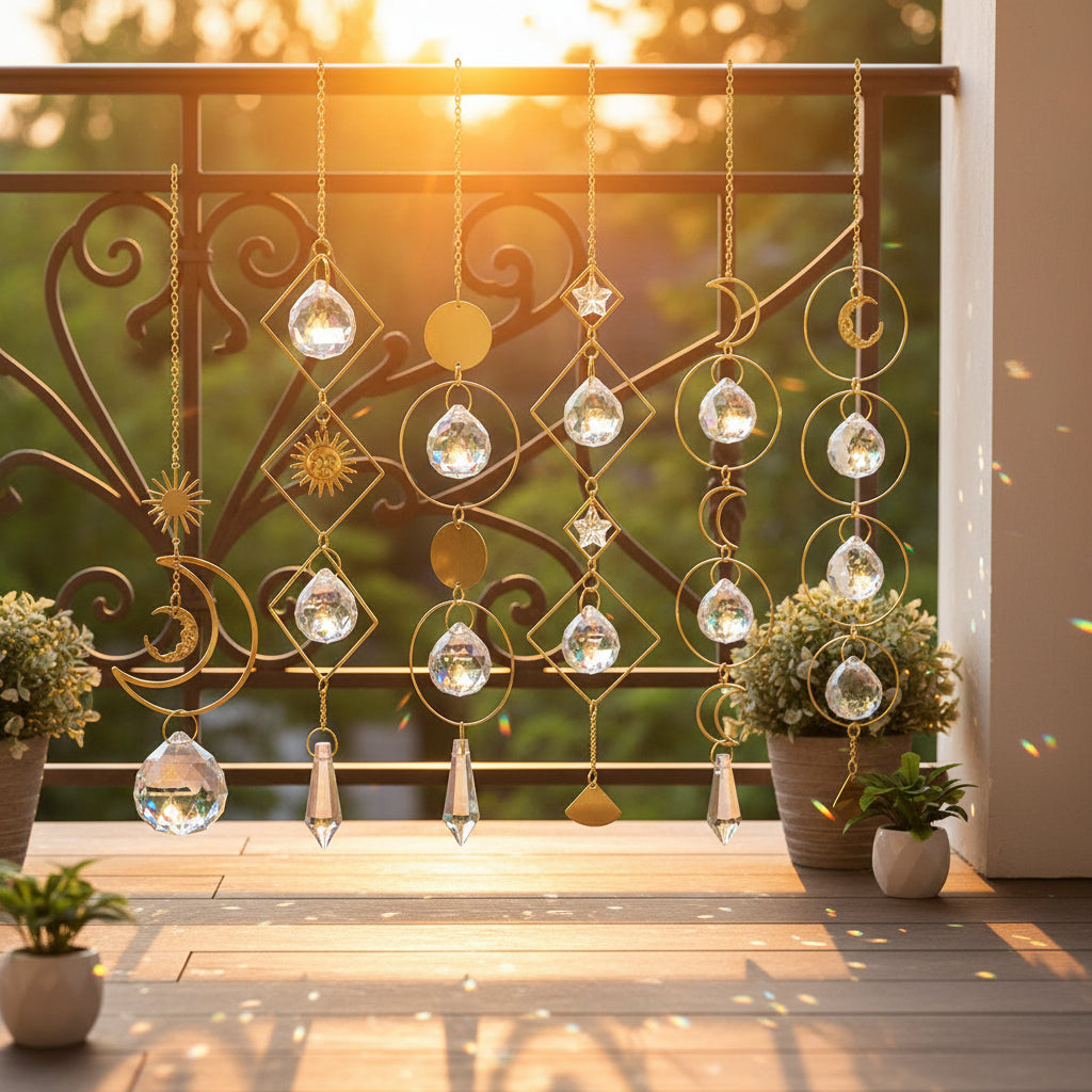Prism stained glass crystal sun catcher ball for hanging in windows to reflect sunlight and create rainbow light effects.
