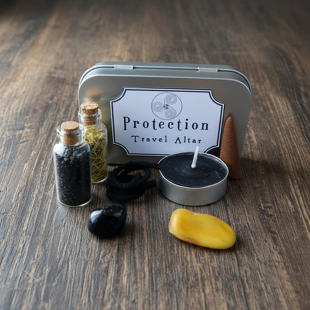 Protection Travel Altar Kit portable altar set for spiritual protection, prayer, and ritual use while traveling.