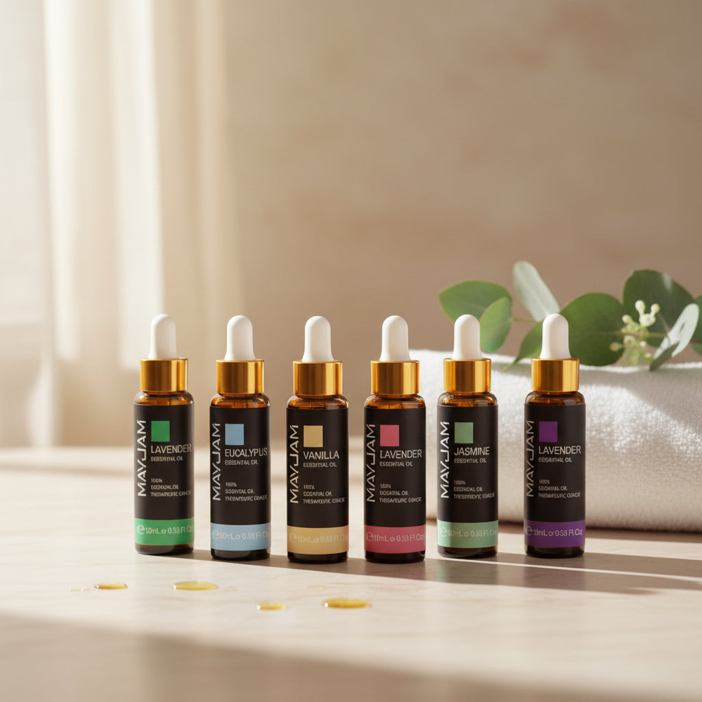 10ML Pure Essential Oil bottle in lavender, eucalyptus, rose, and more scents for aromatherapy, massage, and home fragrance use.