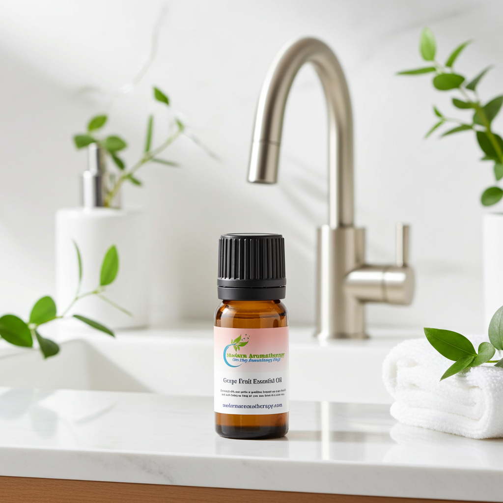 Pure grapefruit essential oil bottle for diffuser use, aromatherapy, and uplifting scent blends.