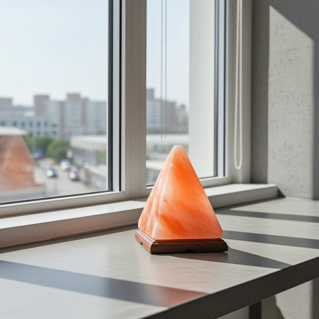 Pyramid Crystal Himalayan Salt Lamp for ambient lighting, relaxation, and home decor use.