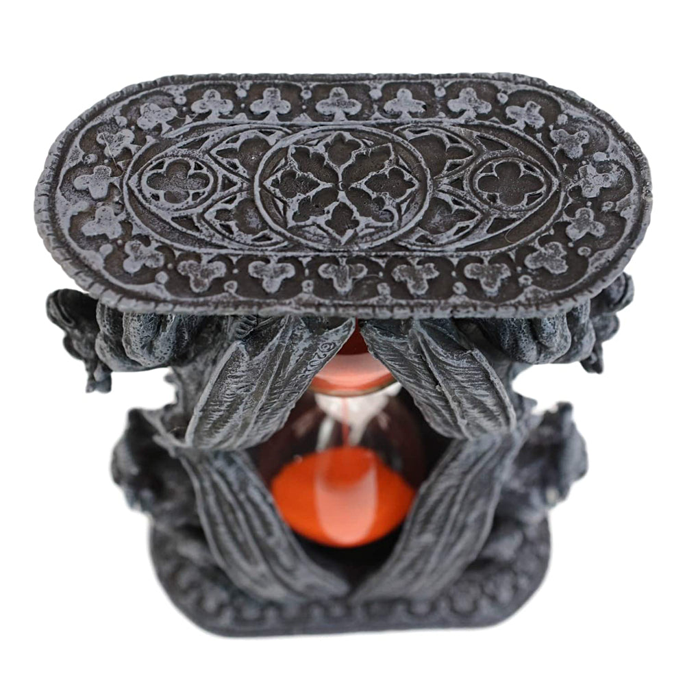 Ram Gargoyle sand timer sculpture for gothic desk decor, study room accents, and decorative timekeeping display.