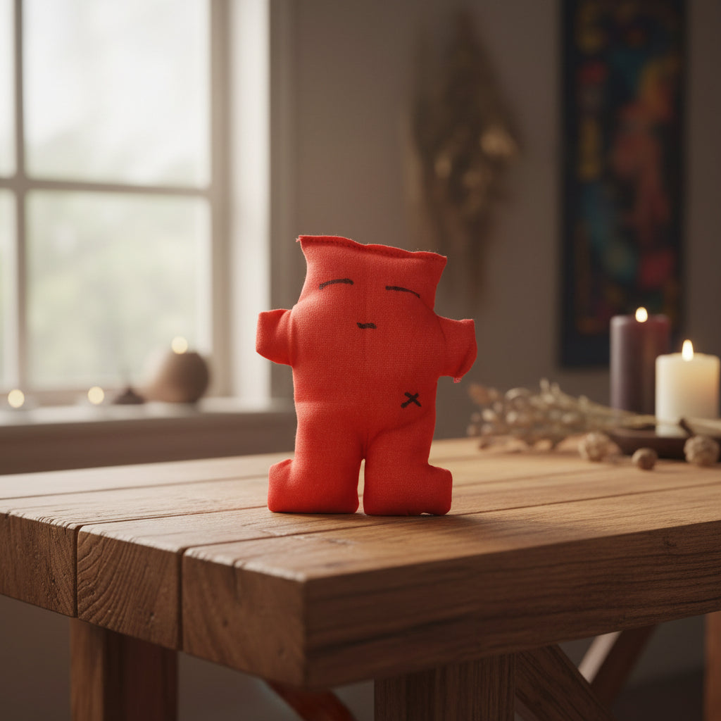 Red Voodoo Doll fabric doll for spiritual ritual work, altar use, and symbolic practice.