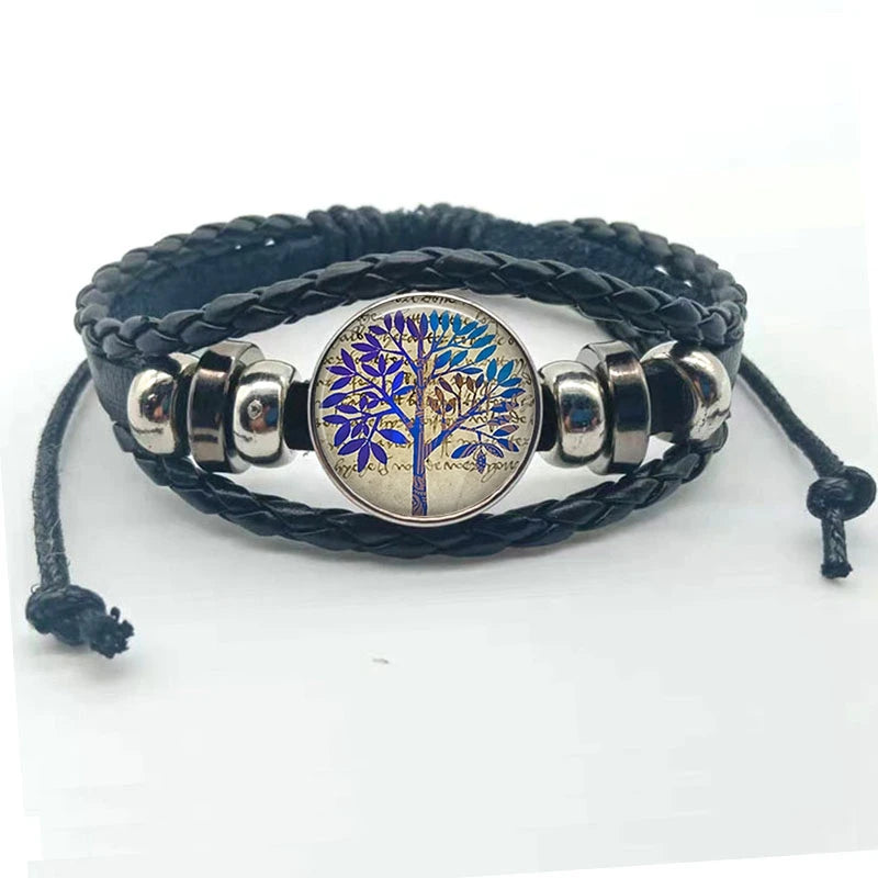 Rustic Tree of Life layered leather bracelet with charm details for vintage-inspired fashion and daily wear.