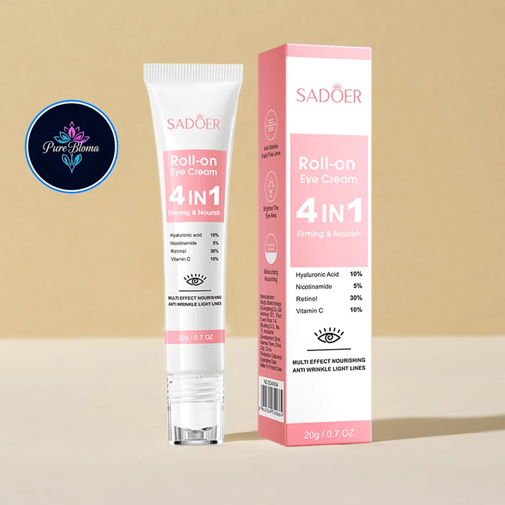 SADOER 4in1 roll-on moisturizing eye cream serum for reducing dark circles, hydrating the under-eye area, and daily eye care.