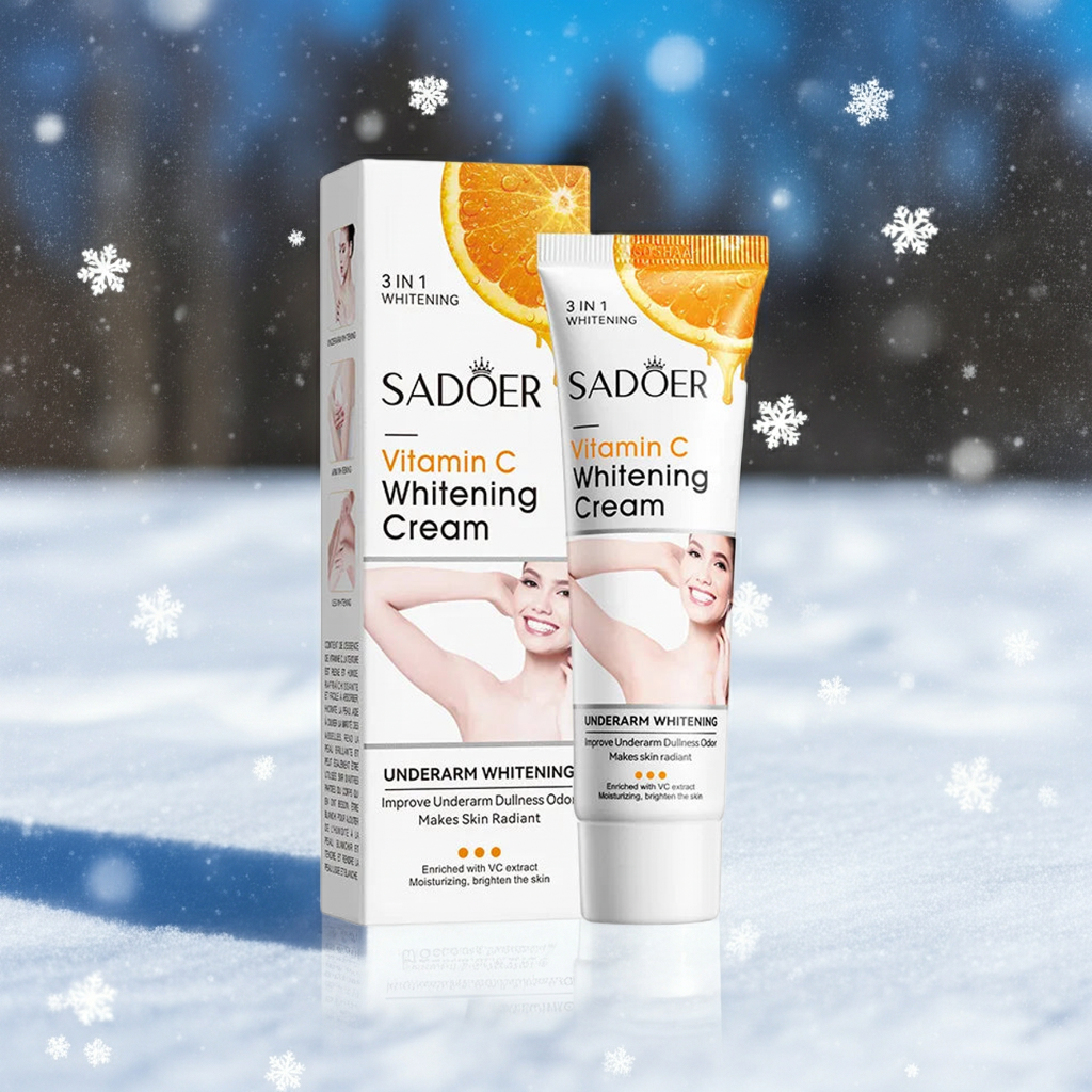 SADOER Vitamin C Body Lotion bottle for nourishing skin, moisturizing dry areas, and daily body care use.