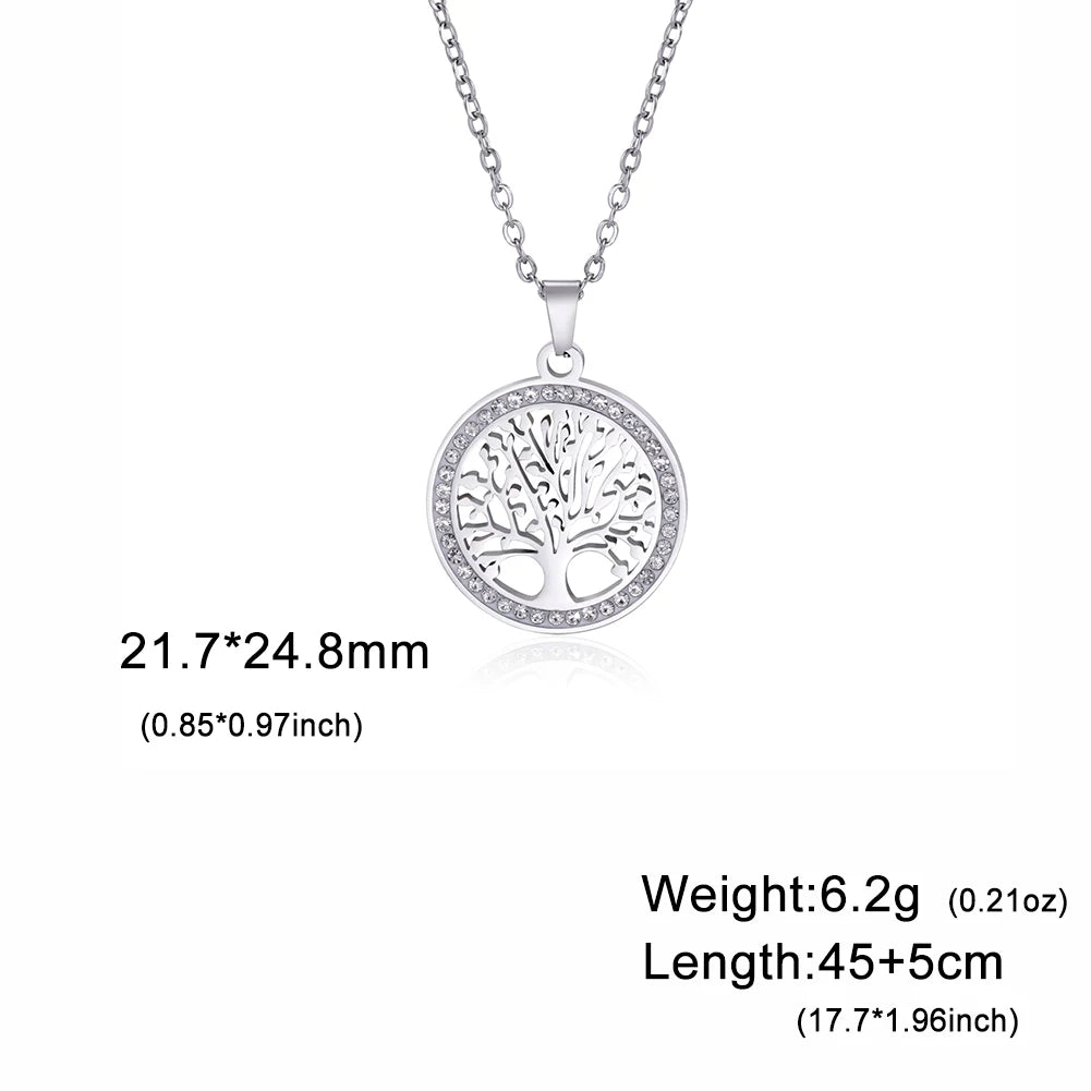 Skyrim Tree of Life round pendant necklace in steel for everyday jewelry wear, fantasy-themed outfits, and layering.
