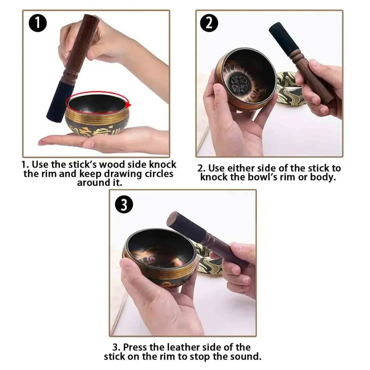 Small 8cm Tibetan Singing Bowl with mallet for prayer, meditation, and spiritual sound therapy.