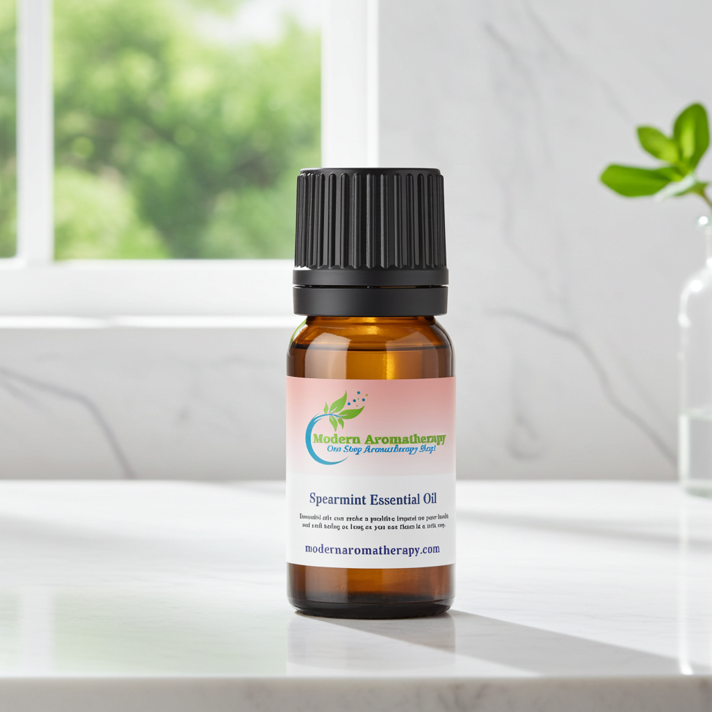 Spearmint Essential Oil bottle for aromatherapy, diffuser blends, and fresh mint home fragrance use.