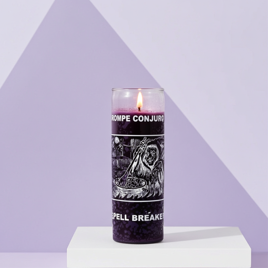 Spell Breaker Purple 1 Color 7 Day candle glass jar candle for spiritual protection, hex breaking, and cleansing rituals.