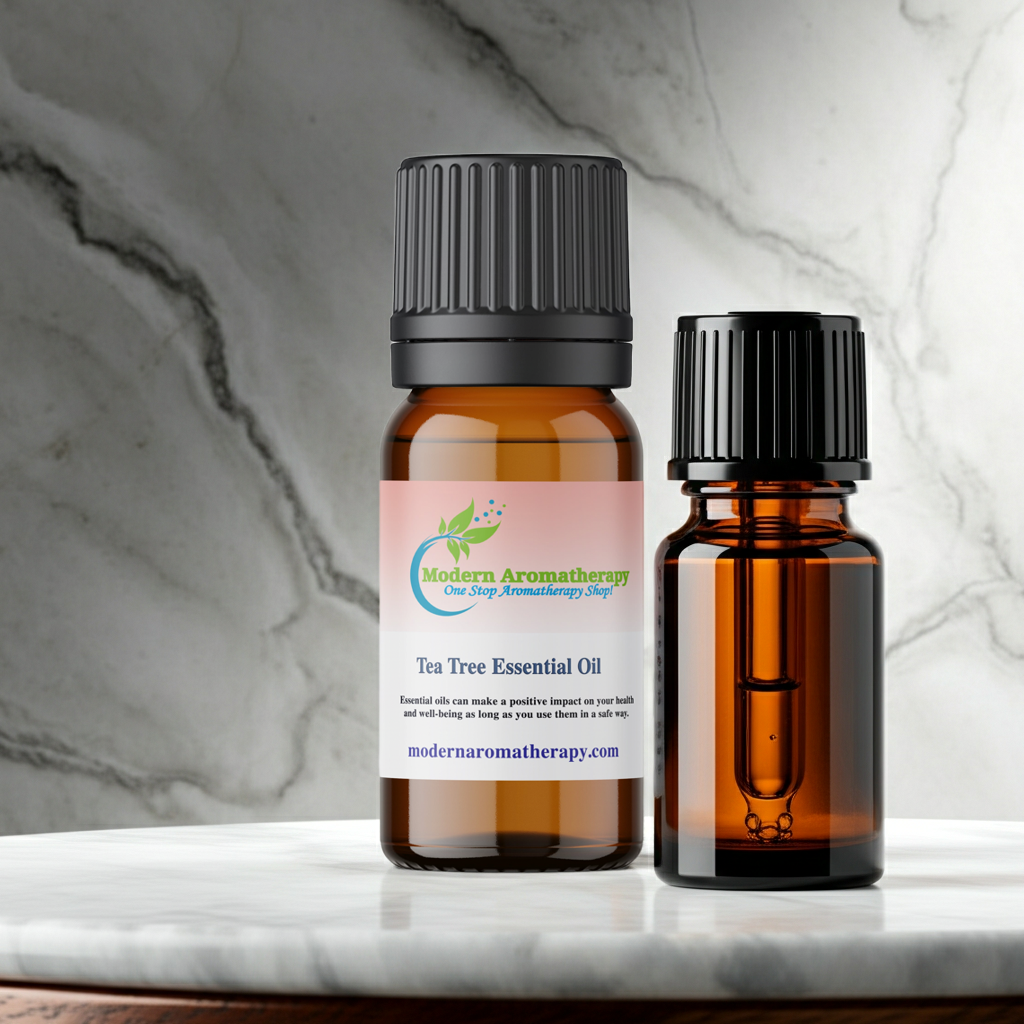 Tea Tree Essential Oil bottle for diffuser blends, air-freshening routines, and aromatherapy use.
