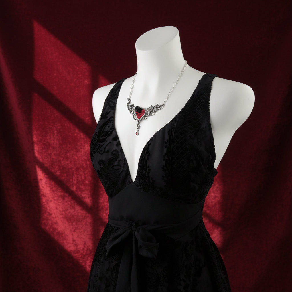 The Blood Rose Heart Pendant necklace, back view