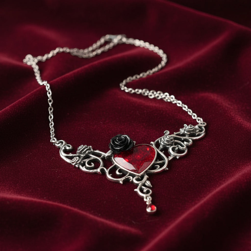 The Blood Rose Heart Pendant necklace, front view