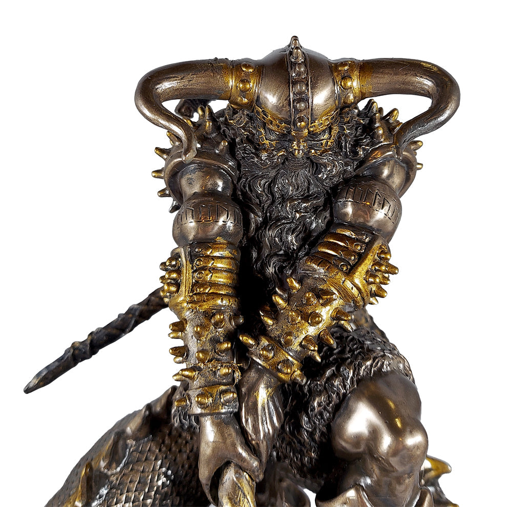 Thor battling Midgard serpent statue with hammer for Norse legend decor, shelf display, and themed room decoration.