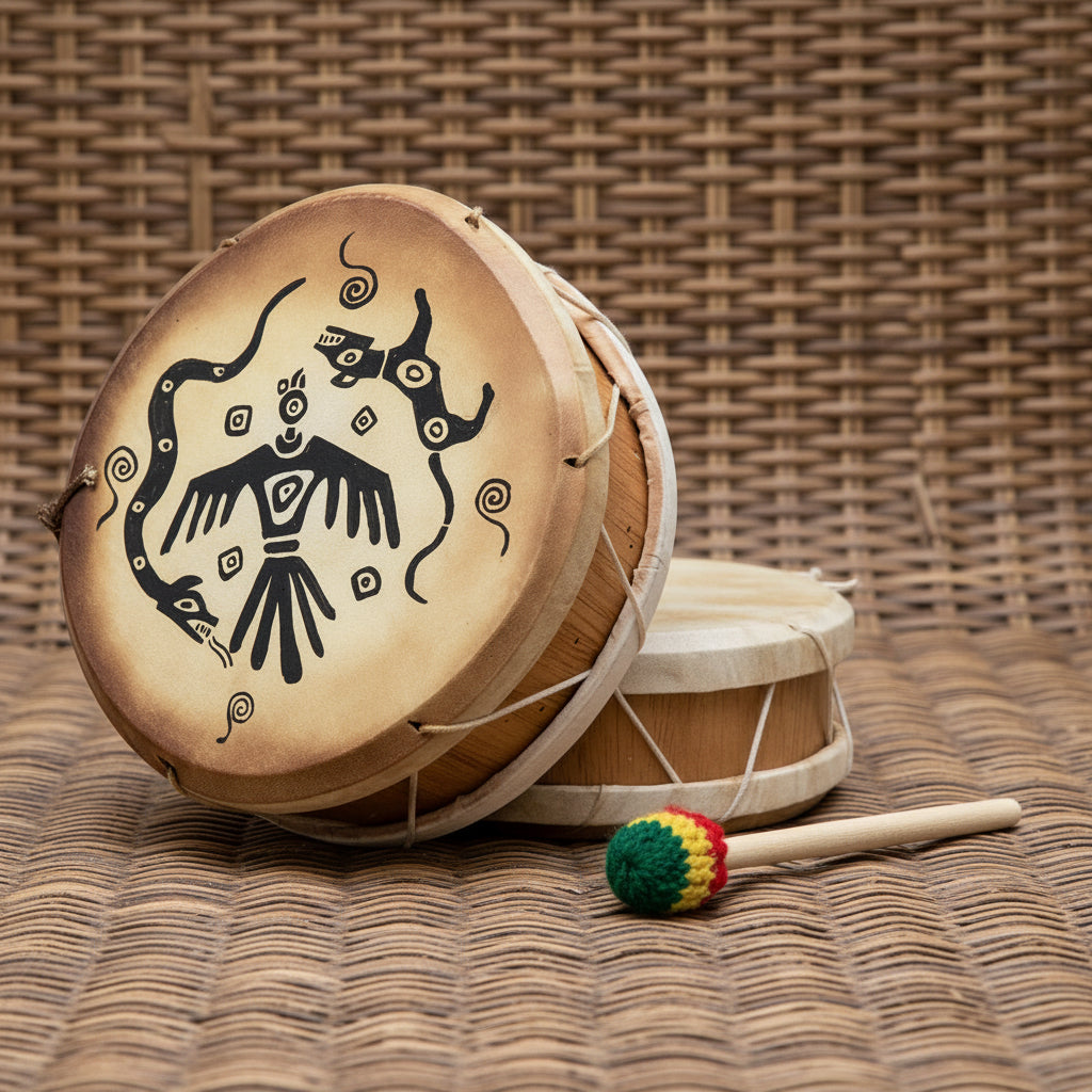 Totem Trio Peruvian round two-sided hand drum for ritual drumming and ceremonial music