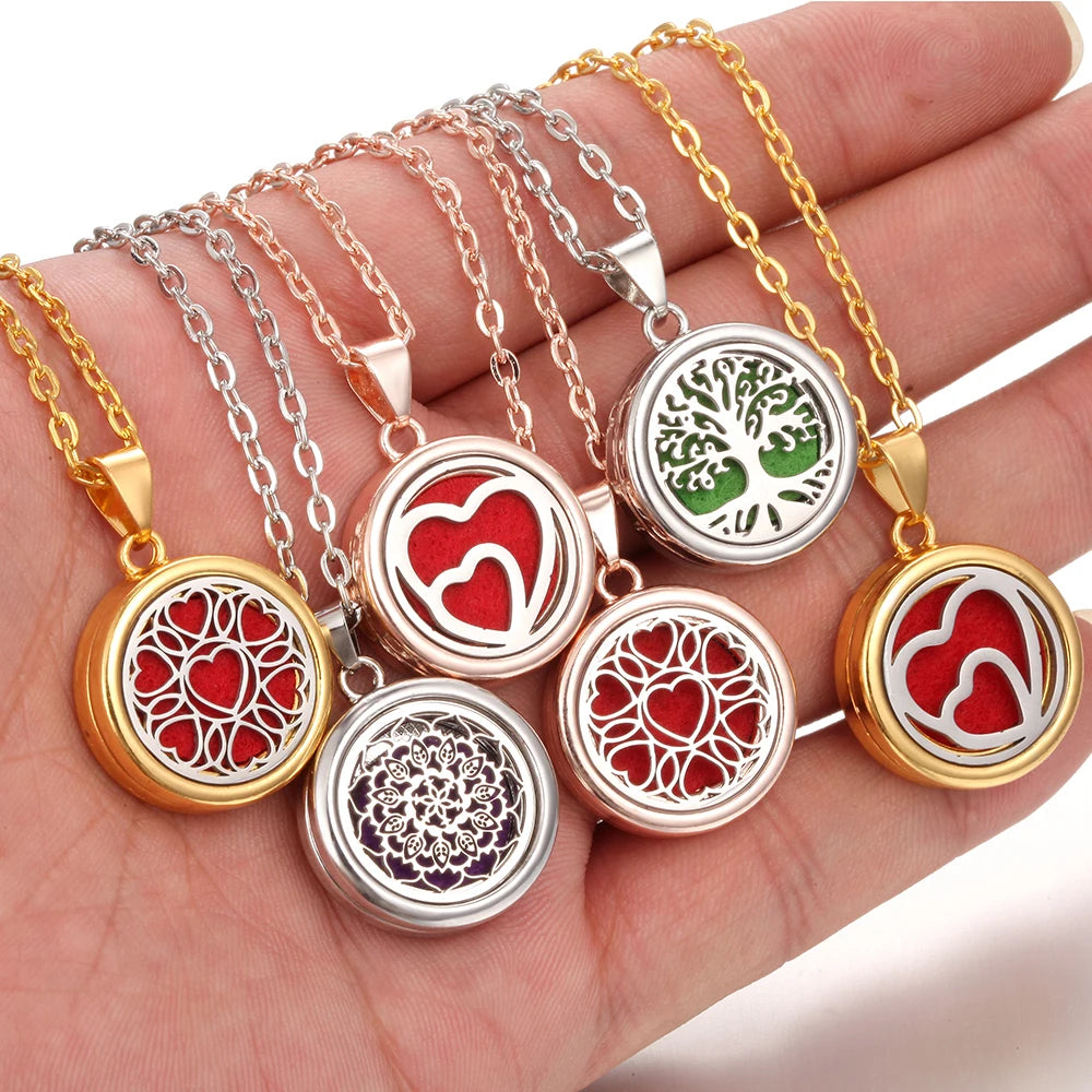 Tree of Life aromatherapy diffuser necklace pendant for holding essential oils during daily wear and relaxation.