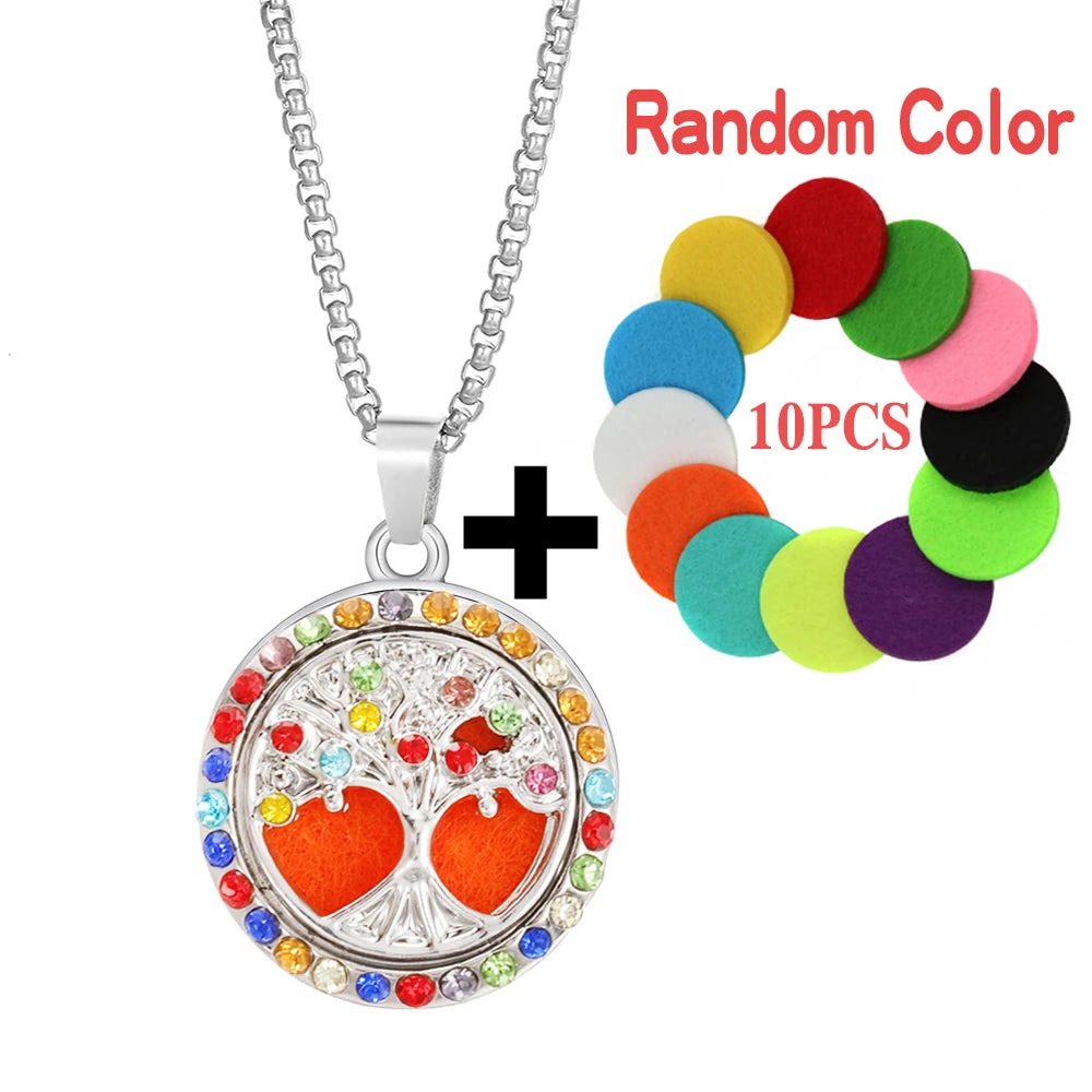 Tree of Life aromatherapy necklace locket for holding fragrance pads, essential oils, and calming personal use.