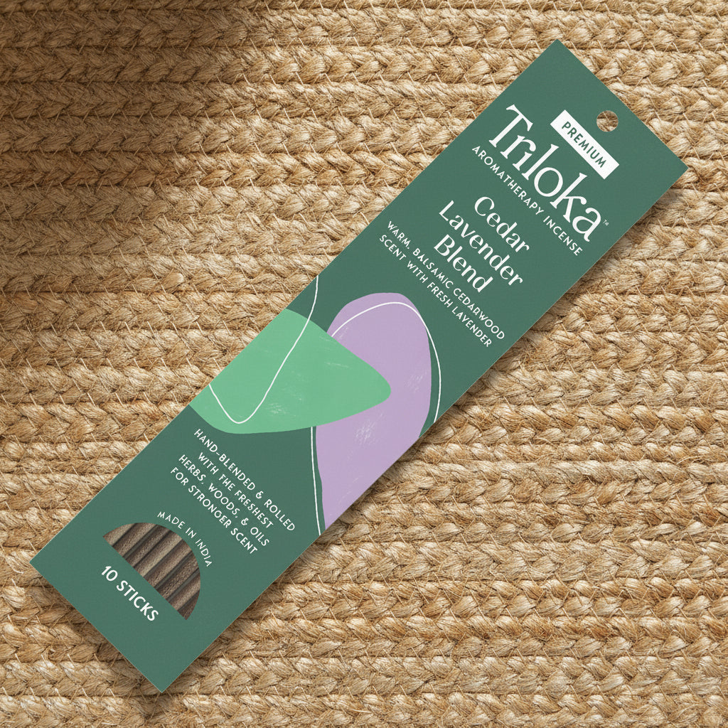 Triloka Cedar Lavender Blend Incense Sticks for meditation, relaxation, and quiet evenings.