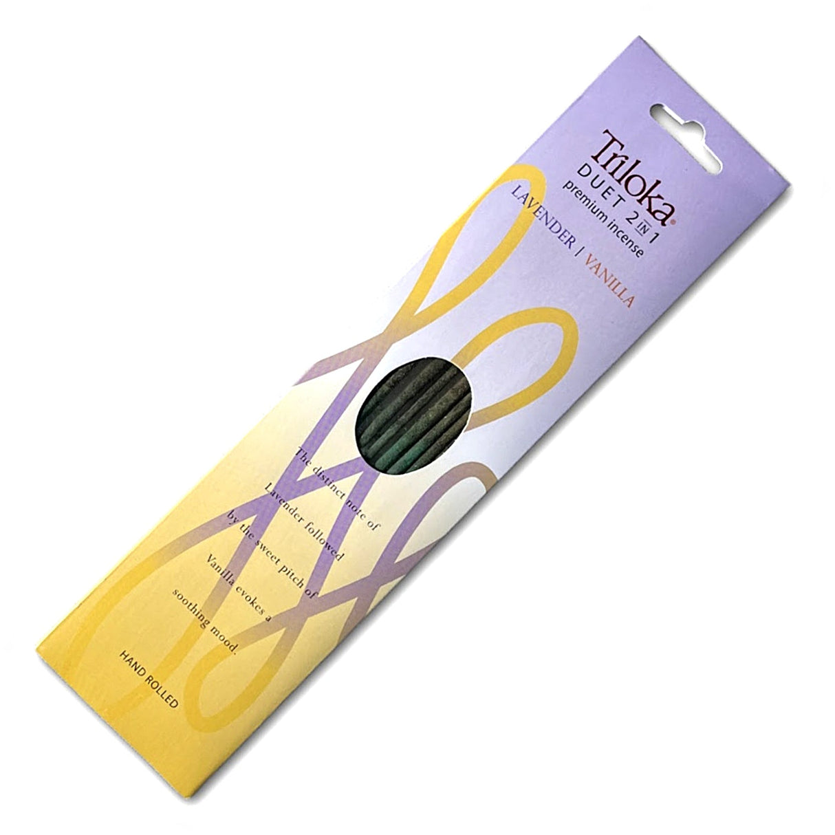 Triloka Duet Lavender-Vanilla Incense Sticks for meditation, relaxation, and winding down.