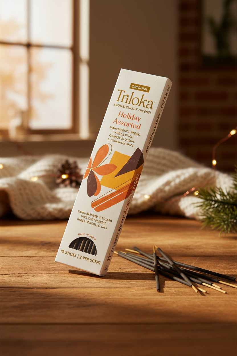 Triloka Holiday Assorted Incense Sticks for festive gatherings, gifting, and cozy home ambiance.